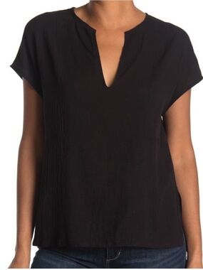 Vince Black Split-Neck Short Sleeve Women’s Top